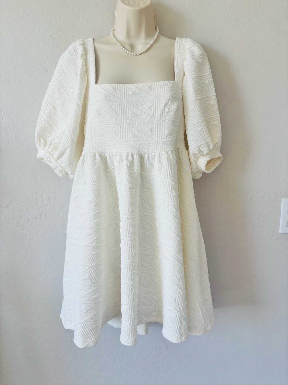 NWT Free People White Textured Violet Square-Neck Babydoll Dress - Picture 15 of 16